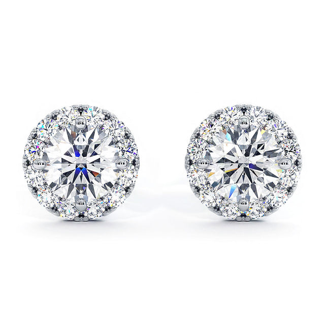 1.20ctw Round Brilliant Pave Halo Diamond Studs Earrings 14k White Gold