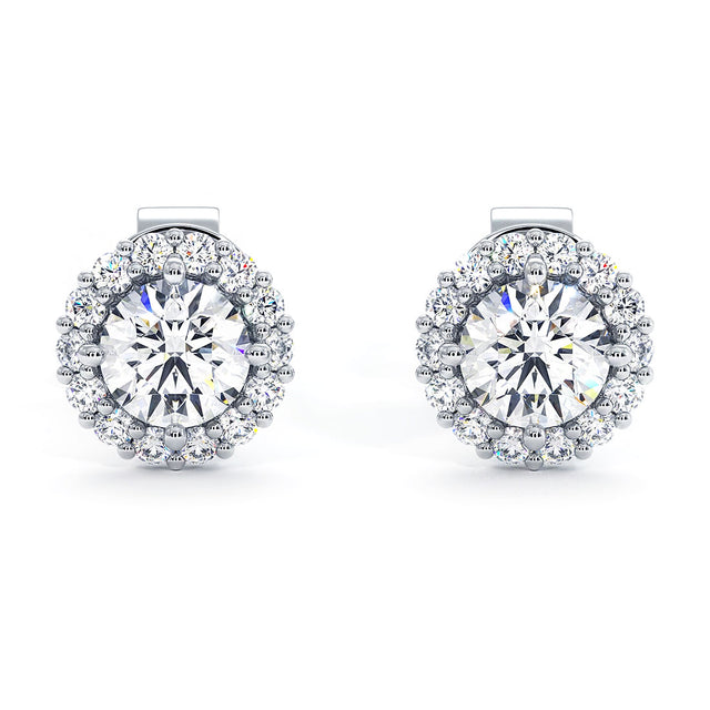 1.00ctw Round Brilliant Prong Halo Diamond Studs Earrings 14k White Gold