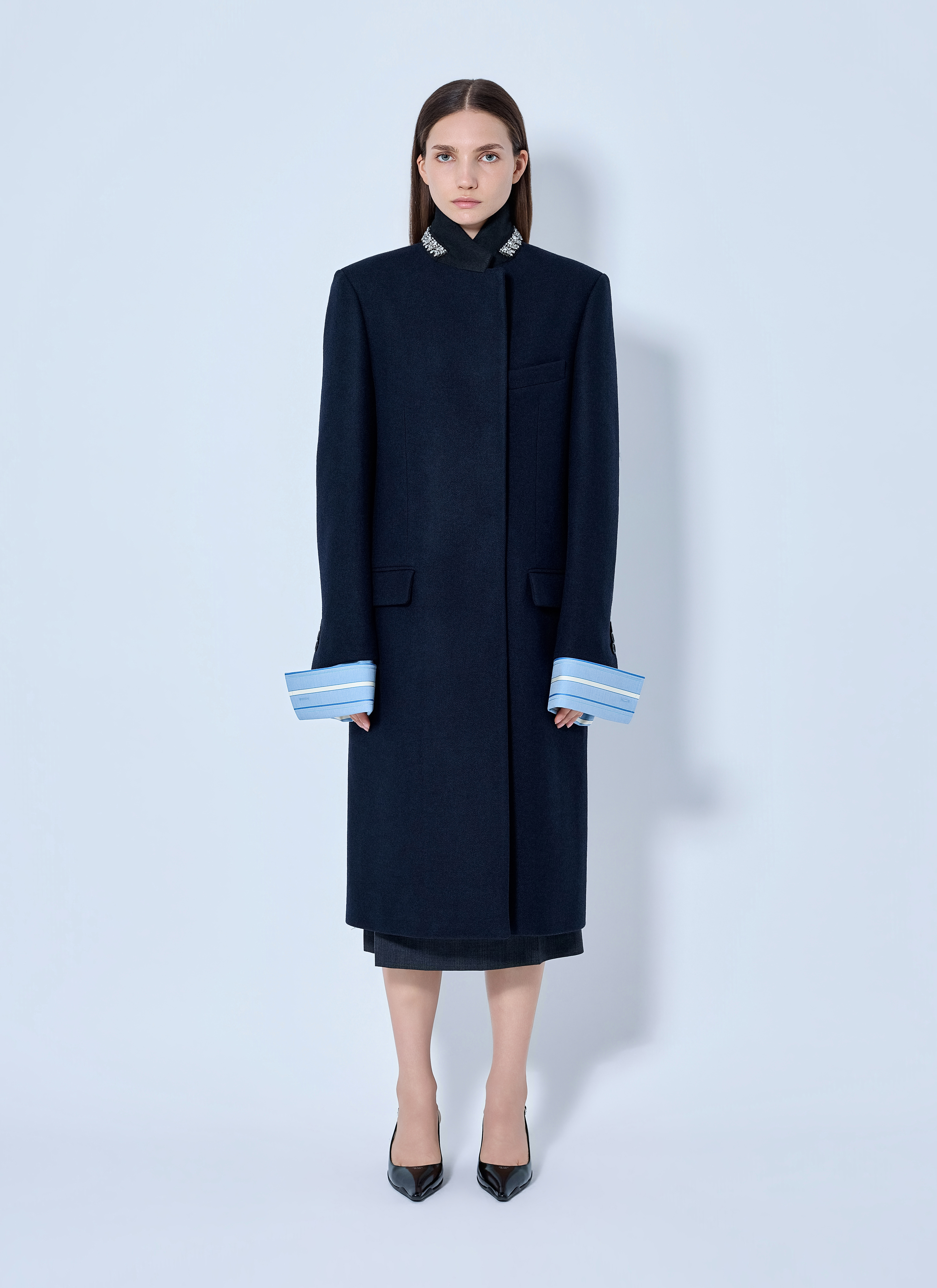Single-breasted Embroidered Double Wool Coat