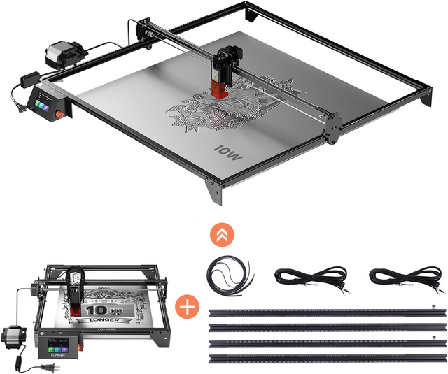 Longer New Upgraded RAY5 10W Laser Engraver with Air Pump, and New X Y-Axis Extension Kit, Expanded Working Area to 850×850mm²， for Wood, Acrylic, Leather, DIY 