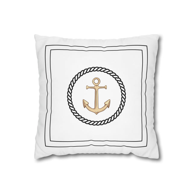 Gold Anchor Nautical Pillow Cover – Square Canvas Cushion Case