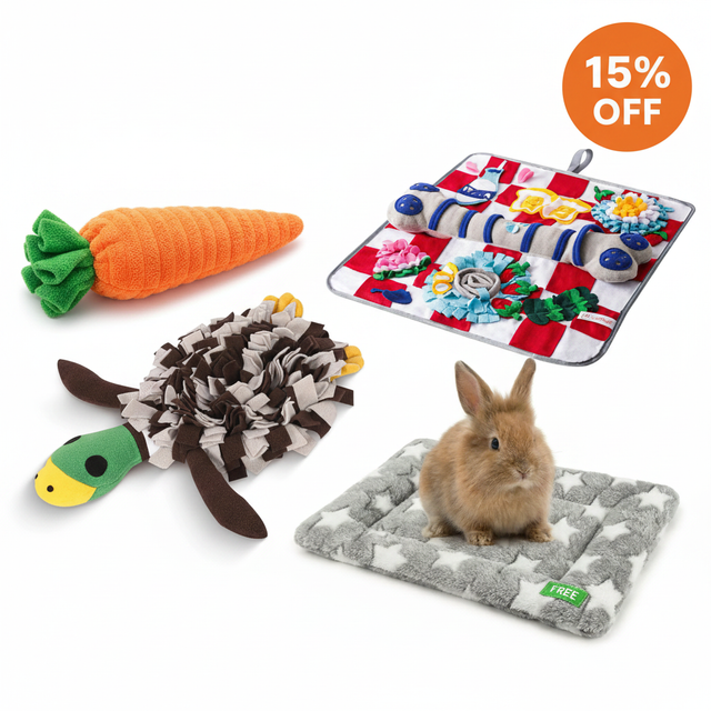 Rabbit Foraging Fun Bundle – Snuffle Mats, Carrot Toy & Free Fleece Blanket