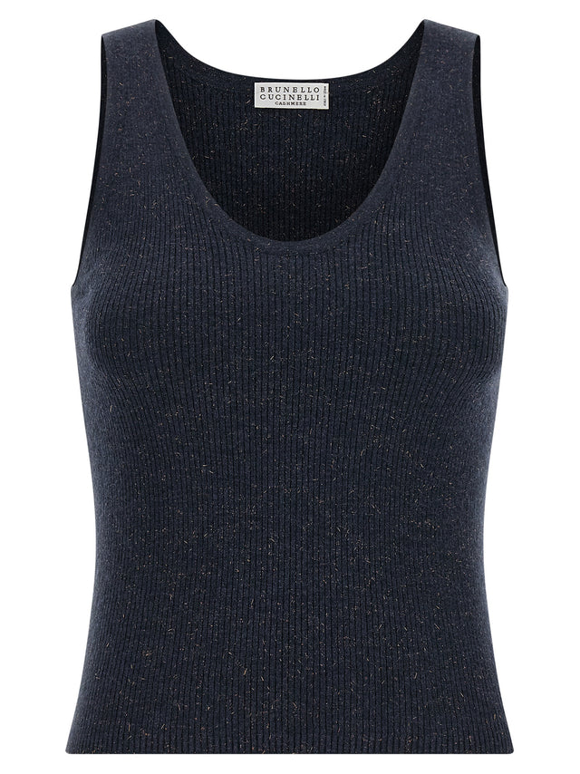 Brunello Cucinelli Blue Cashmere Sleeveles Women's T-Shirt