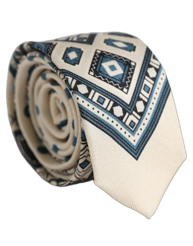 Dolce & Gabbana Men Off White Blue Geometric Adjustable Men'sd NeckMen's Men's Tie