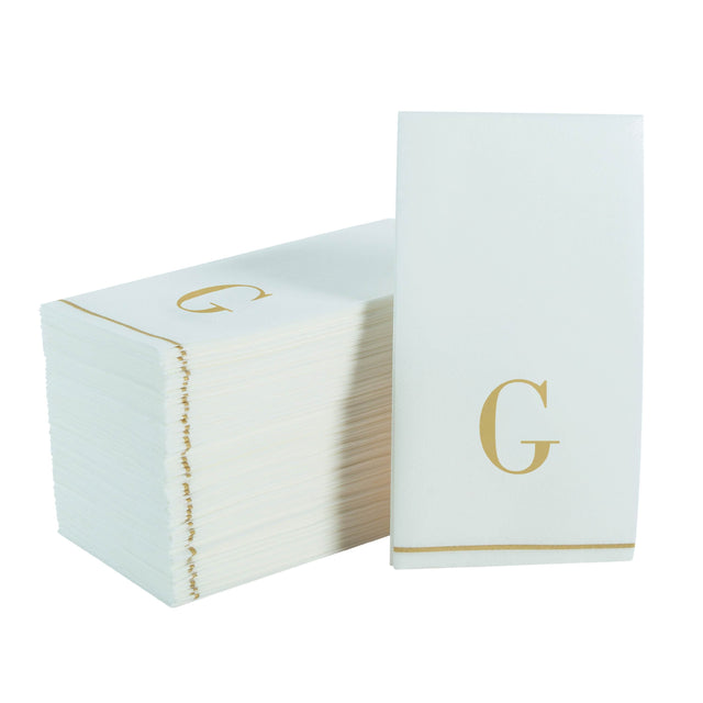 Letter G White and Gold Monogram Paper Disposable Dinner Napkins | 14 Napkins
