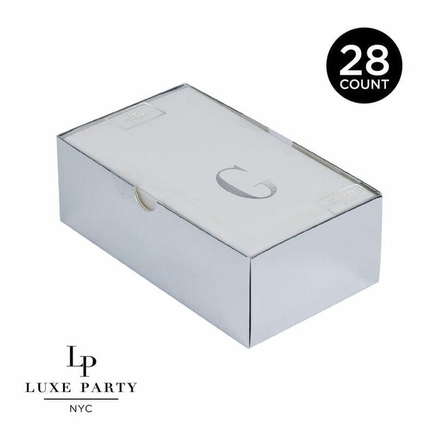 Letter G Silver Foil Monogram Paper Dinner Napkins with Gift Box | 28 Napkins