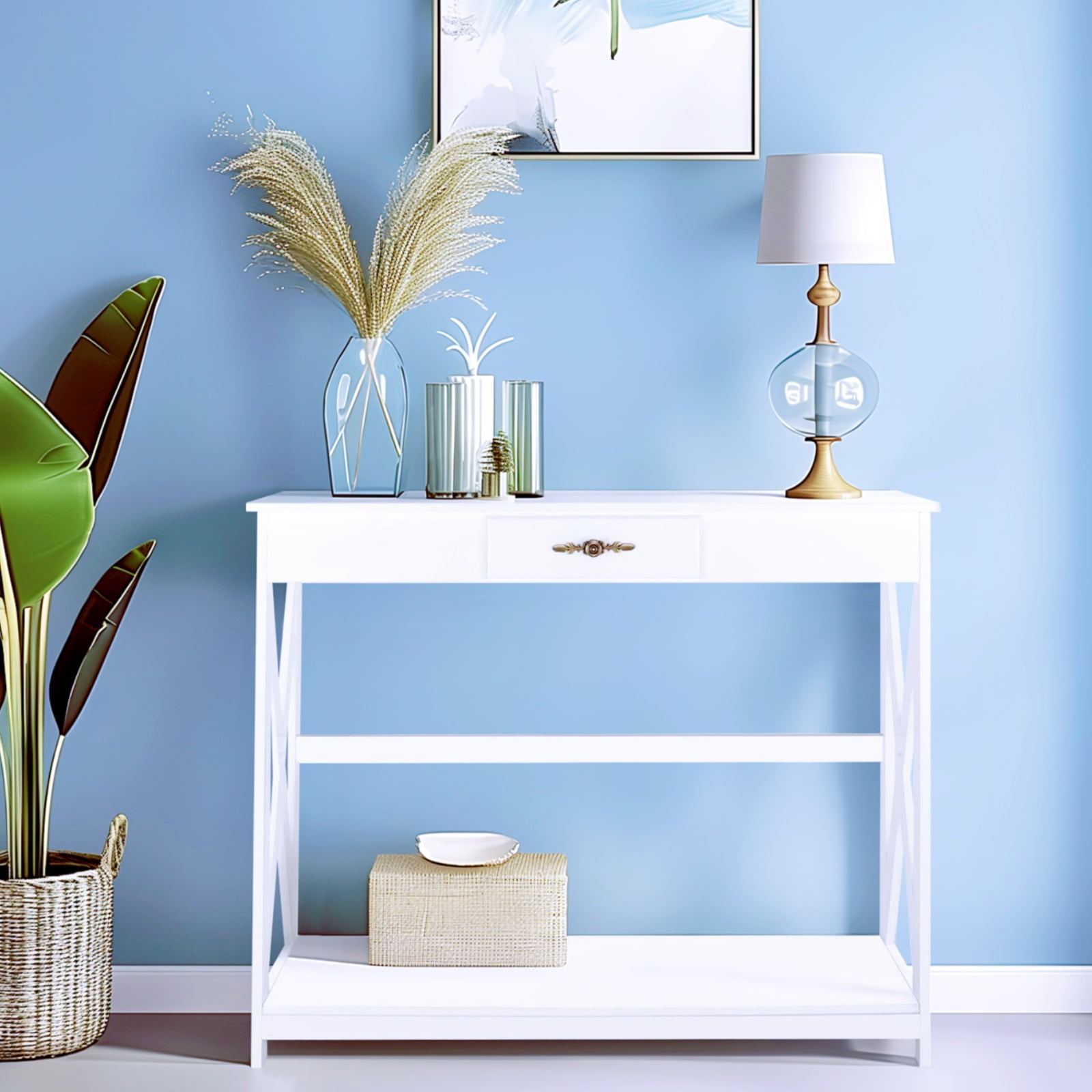 Ktaxon Console Table Sofa Table with Drawer and Shelf Slim Entryway Table with Storage for Hallway, Living Room, Foyer, White