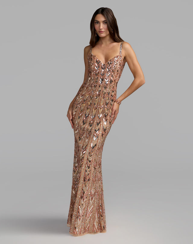 Nude Embellished Strapless Sweetheart Gown