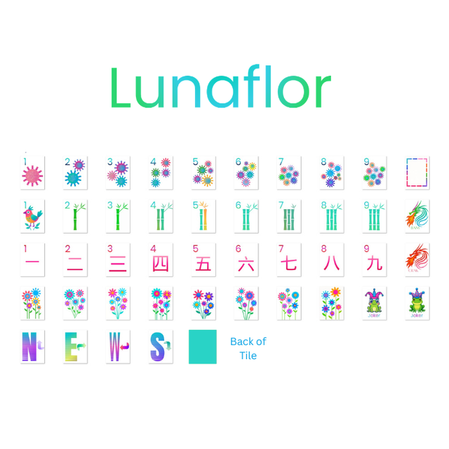 Teal - Lunaflor Mahjong Tiles - 160 American Mahjong Tiles