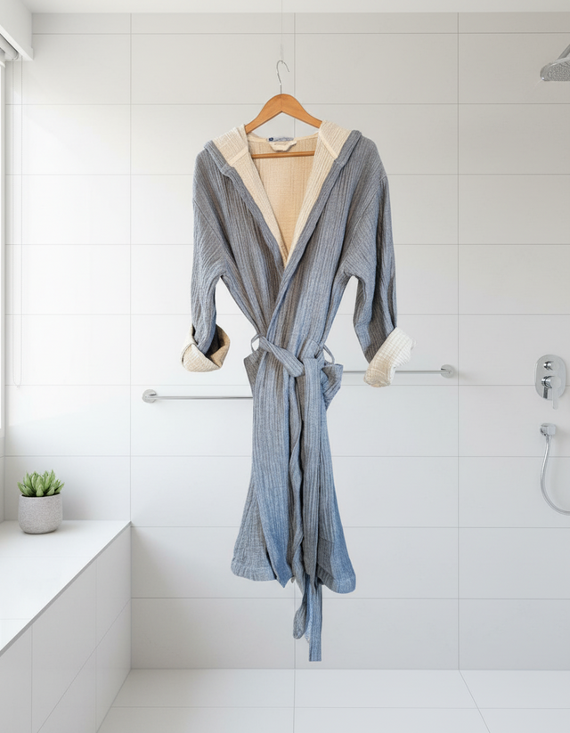 Hooded Cloud Robe in Denim