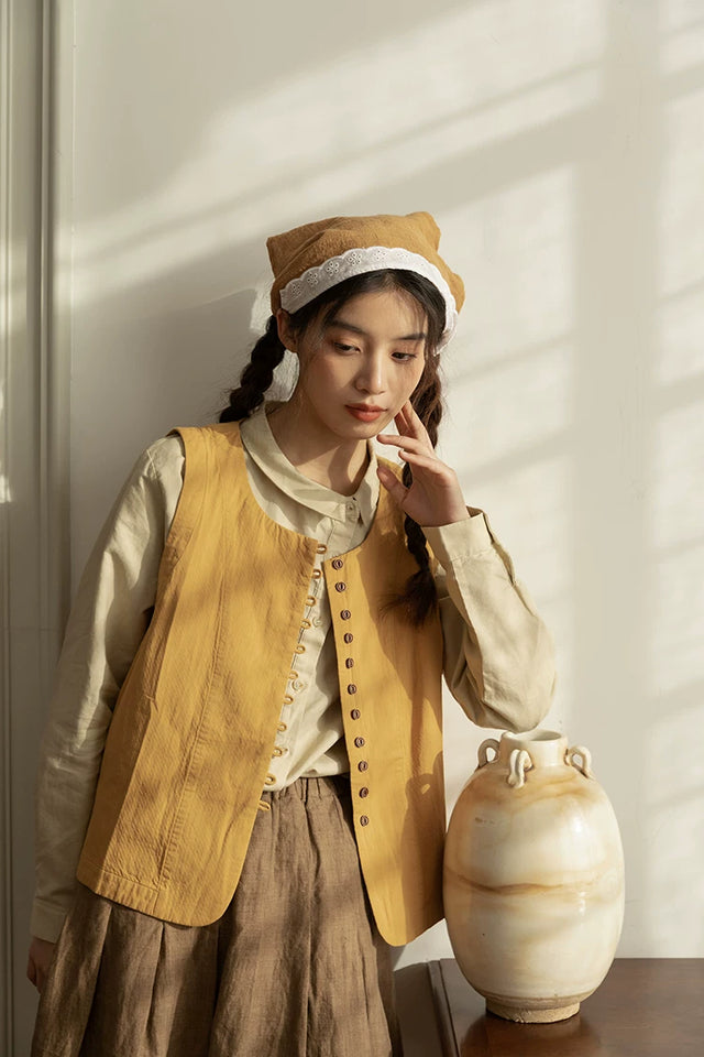 Looped Up Button Vest (Mustard Yellow)