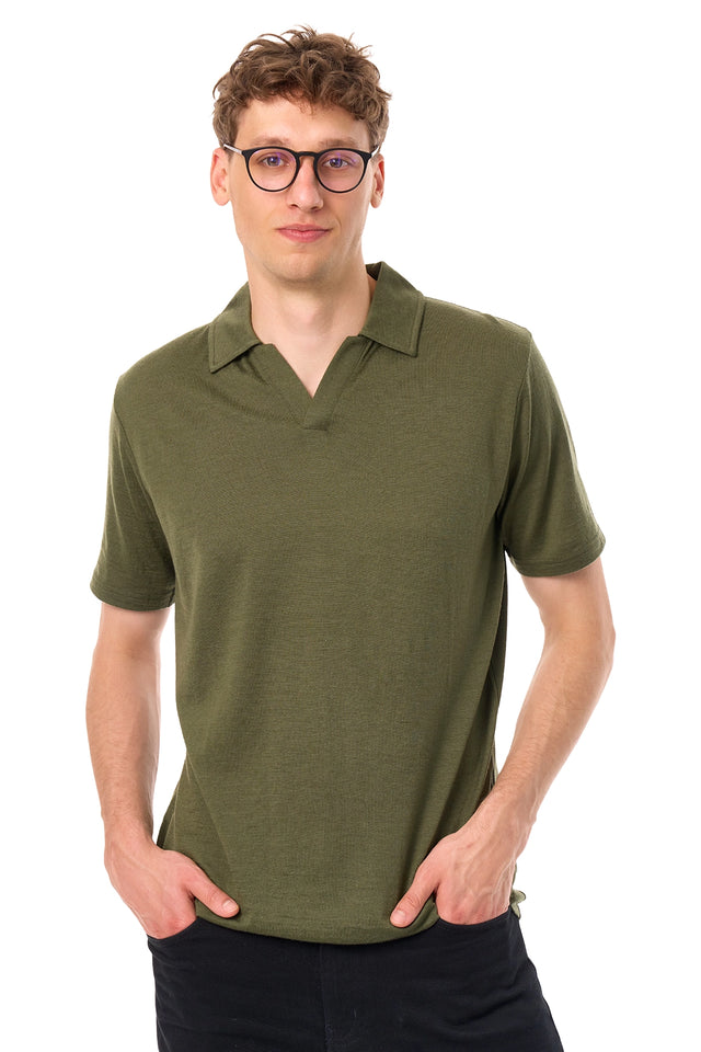 Men's Merino Polo 180 Dark Olive | Open Collar