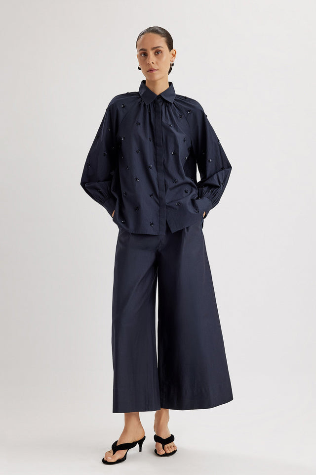 Tiana Embellished Top in Navy