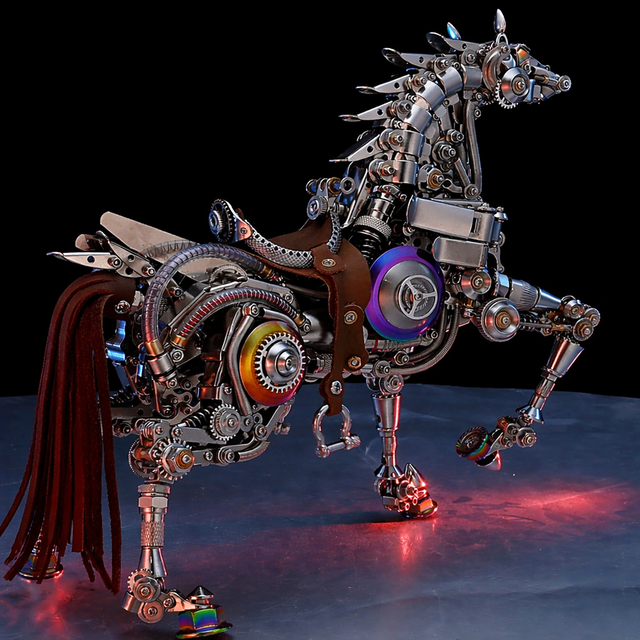 Mechanical Horse 3D Metal Model Puzzle Kit with LED Lights – DIY Steampunk Horse Building Set for Adults