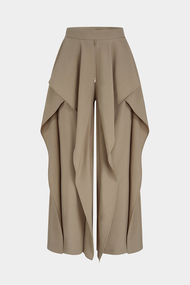 Ruffle Zipper Wide Leg Pants