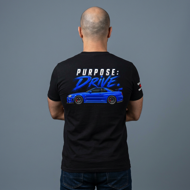 Purpose: Drive Tee — Blue Performance Car Graphic T-Shirt