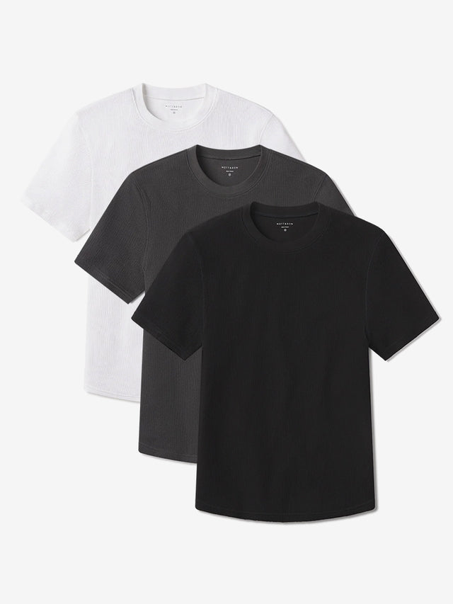 Cotton Waffle Curved Hem Crew 3-Pack