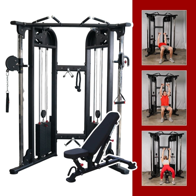 Free Bench w/ Dual Adjustable Pulley | 88" Commercial Cable Machine
