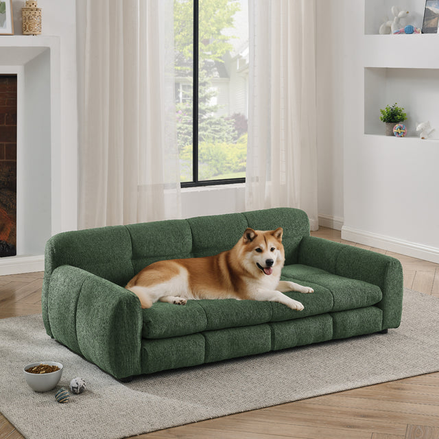 Elevated Dog Sofa Bed in Olive Green - Large Linen Pet Couch
