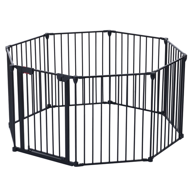 8-Panel Adjustable Metal Pet Playpen & Safety Gate - Black