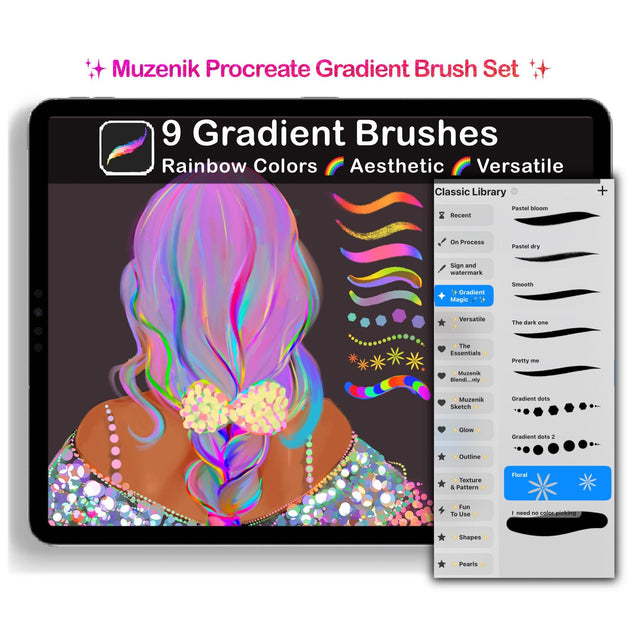 Muzenik Procreate Gradient Brushes, Rainbow Brush Set