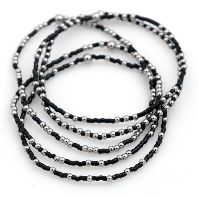 BLACK Stackable Beaded Stretch Bracelet(s) | Stainless Steel and Seed Beads