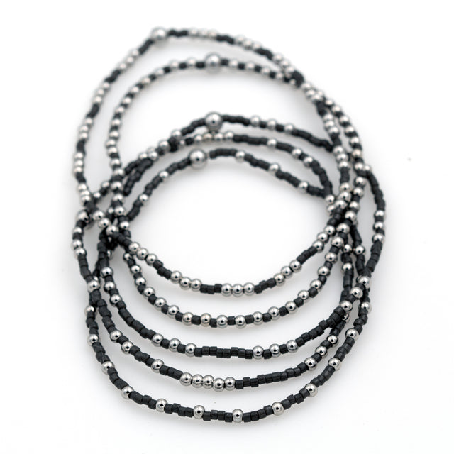 CHARCOAL Stackable Beaded Stretch Bracelet(s) | Stainless Steel and Seed Beads