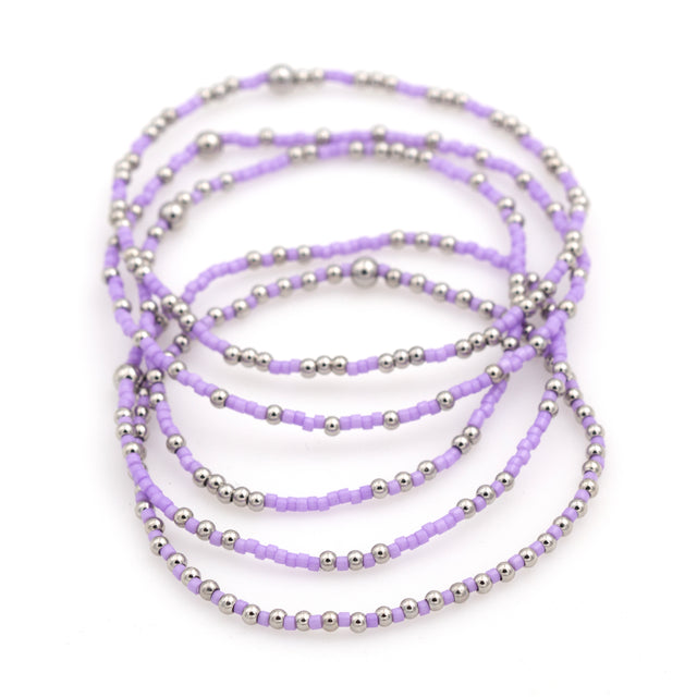 LIGHT PURPLE Stackable Beaded Stretch Bracelet(s) | Stainless Steel and Seed Beads