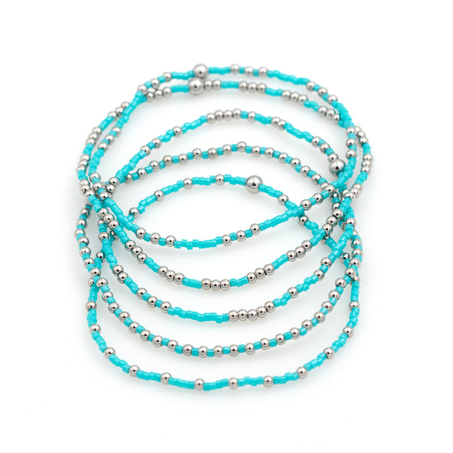 TURQUOISE Stackable Beaded Stretch Bracelet(s) | Stainless Steel and Seed Beads