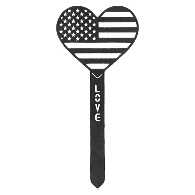 Corten Steel US Flag Heart Garden Stake