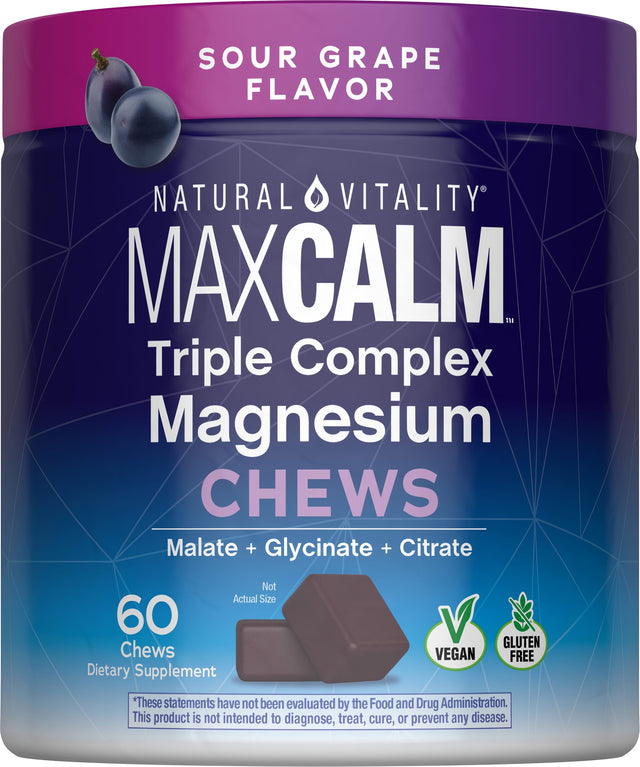 MAXCALM Triple Complex Magnesium Chews Sour Grape Flavor, 60 Soft Chews