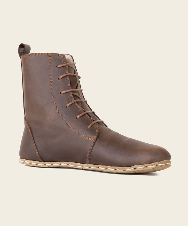 Barefoot Leather Lace-up Brown Boots for Men - No Zipper!