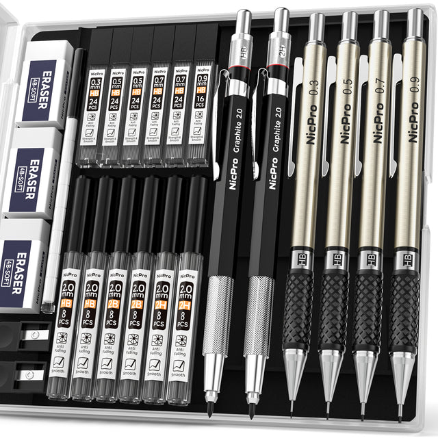 Nicpro Cute Mechanical Pencil Set, 4PCS 0.5mm Pastel Drafting Pencils with 4 Tube HB Lead Refills, 4B Erasers, Rotary Retractable Eraser and Eraser Refill for W