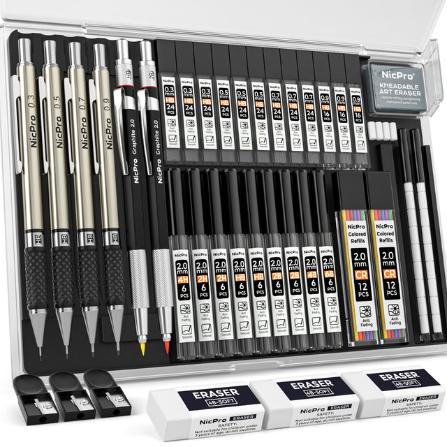 Nicpro 27 Pack Carpenter Pencils for Woodworking, Construction Mechanical Pencil with 100 Refill, Automatic Center Punch and Carbide Scribe Carpenter Tool, Cons