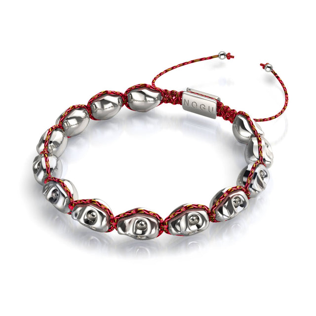 Blush Nocturne | Silver Hematite Skulls x Pink GloWeave | Macrame Bracelet