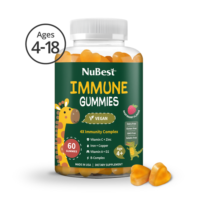 Immune Gummies for Kids Ages 4+, 19 Nutrients, Raspberry, 60 Gummies