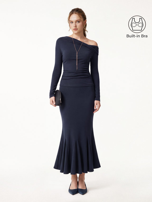 2Pcs Set Convertible Neck Bra Top & High-Rise Mermaid Midi Skirt