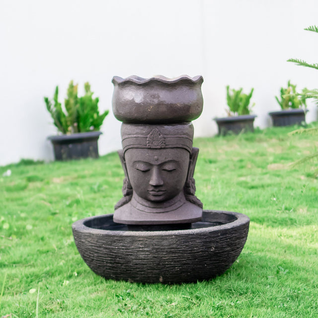 Lava Stone Lotus Buddha Head Fountain