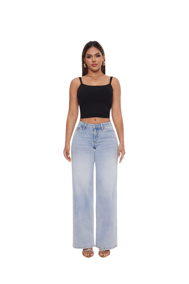 ONESO Mid-Low Rise BBL Jeans for Women Stretchy Wide Leg Baggy Denim Pants