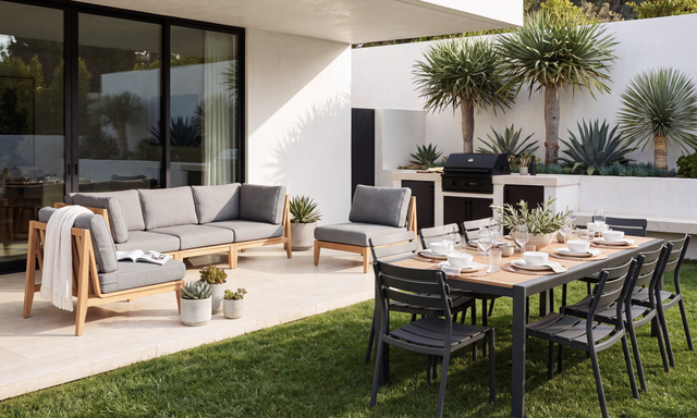Teak Sofa + Extendable Dining Entertaining Set