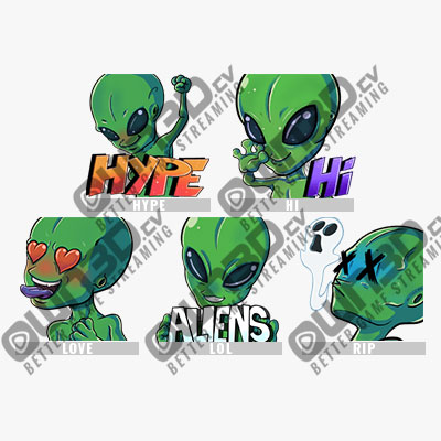 Alien Emotes Twitch Sub Emote | Twitch Sub Emotes - 5 Pack Twitch Sub Emote | Twitch Sub Emotes