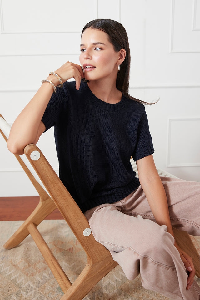 Simone Sweater Tee in Midnight Navy