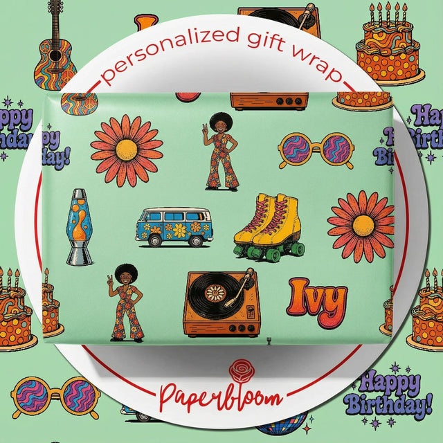 Personalizable 70s Birthday Wrapping Paper - Groovy Disco Style