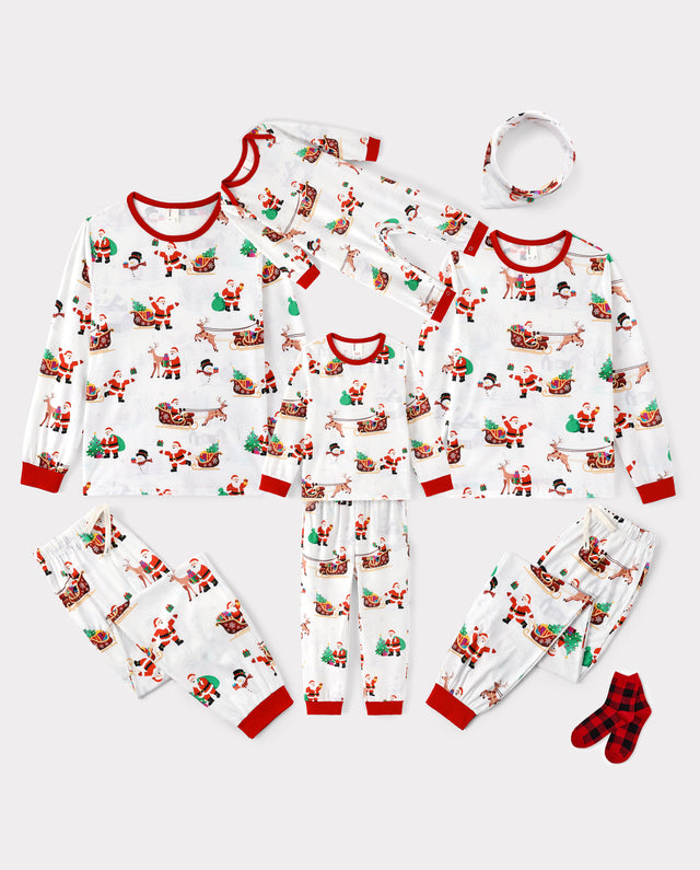 PatPat Family Matching Christmas Pajamas Reindeer & Santa Claus Print White Plus Size RED/WHITE