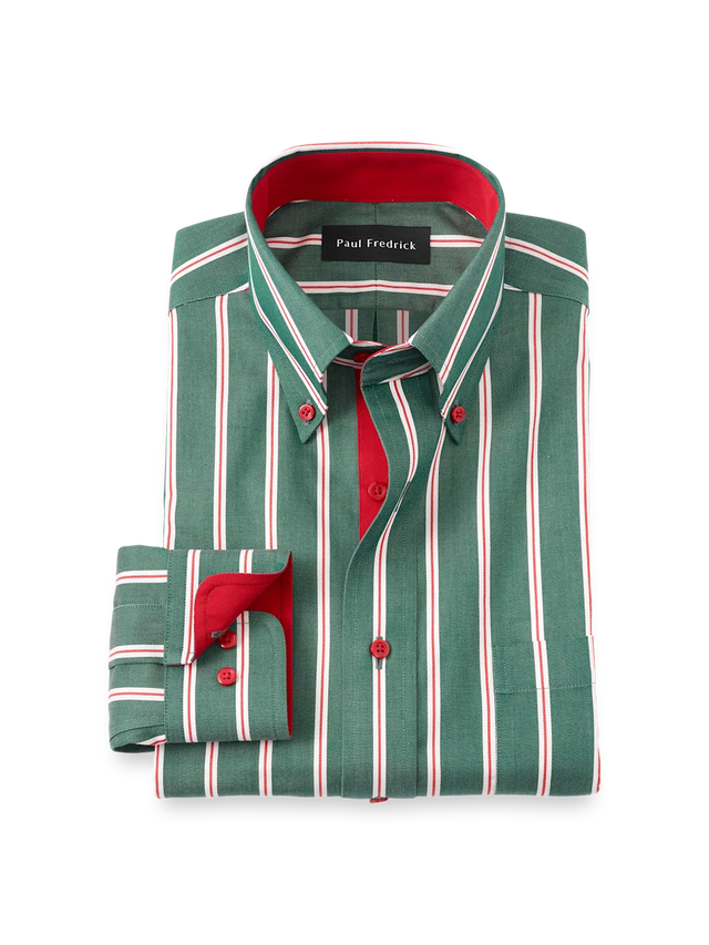 Non-Iron Cotton Novelty Dress Shirt with Contrast Trim - Red/Green