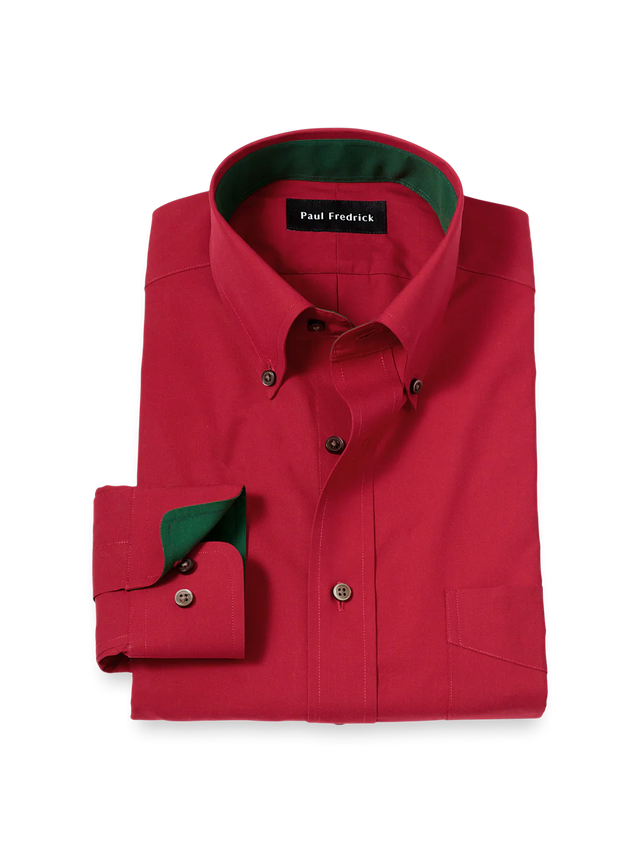 Non-Iron Cotton Novelty Dress Shirt with Contrast Trim - Red/Green
