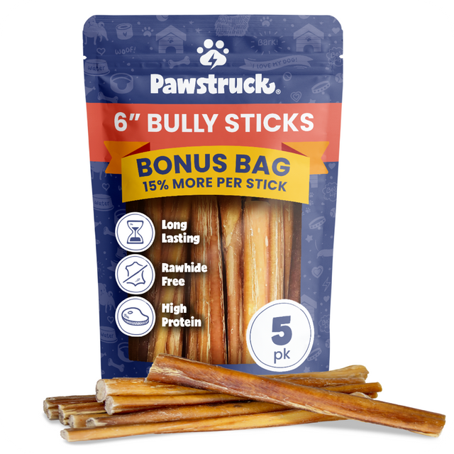 Pawstruck 5 Pack Bully Sticks with Bonus Inch for Dogs