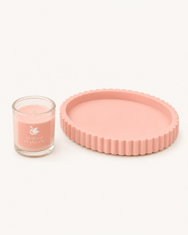 Peach X Pearl Blush Candle & Scalloped Stone Catchall Set
