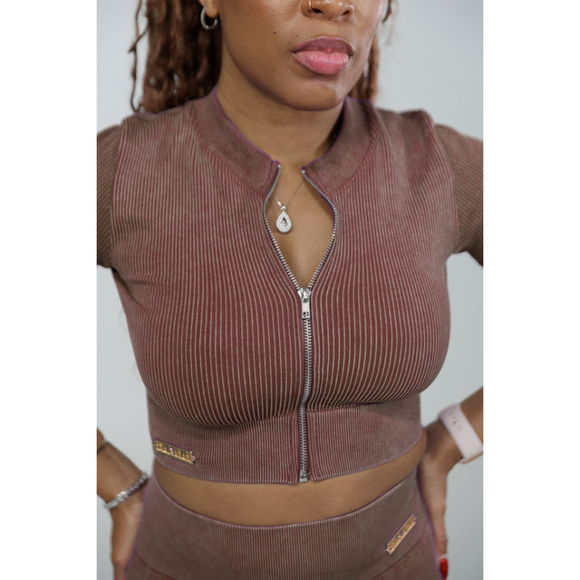 Lifestyle Active Wear Short Sleeve Top - Coffee Brown