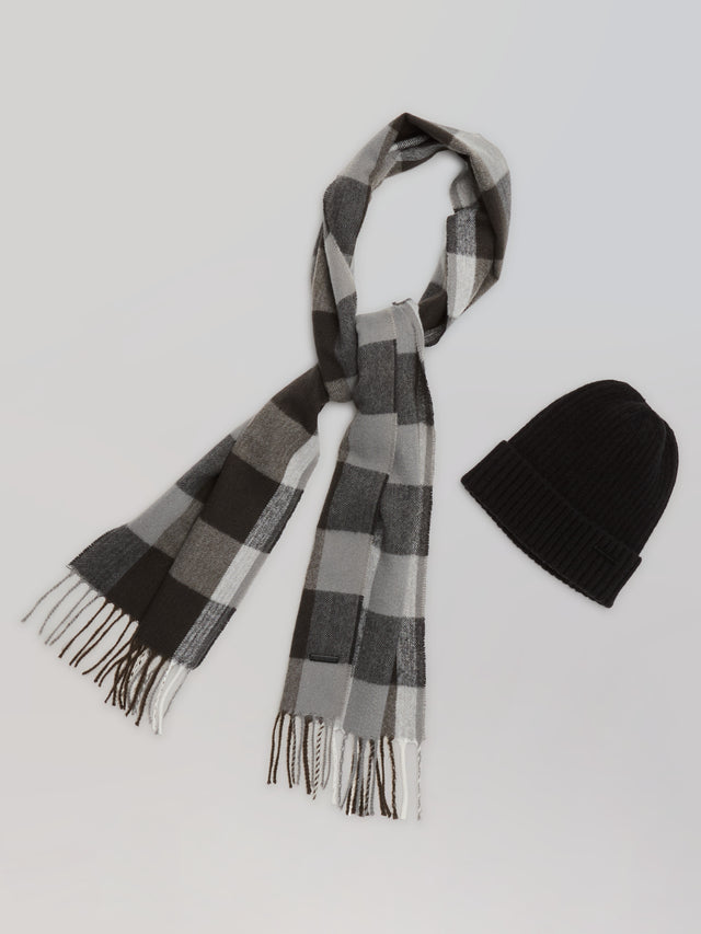 Plaid Beanie and Scarf Set